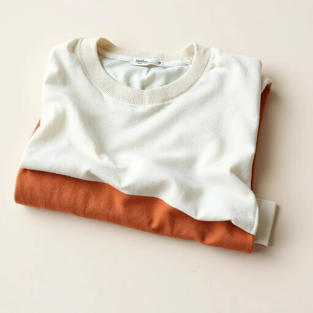 Soft cotton retro jersey fabric with visible knit texture and muted vintage colors on a neutral background