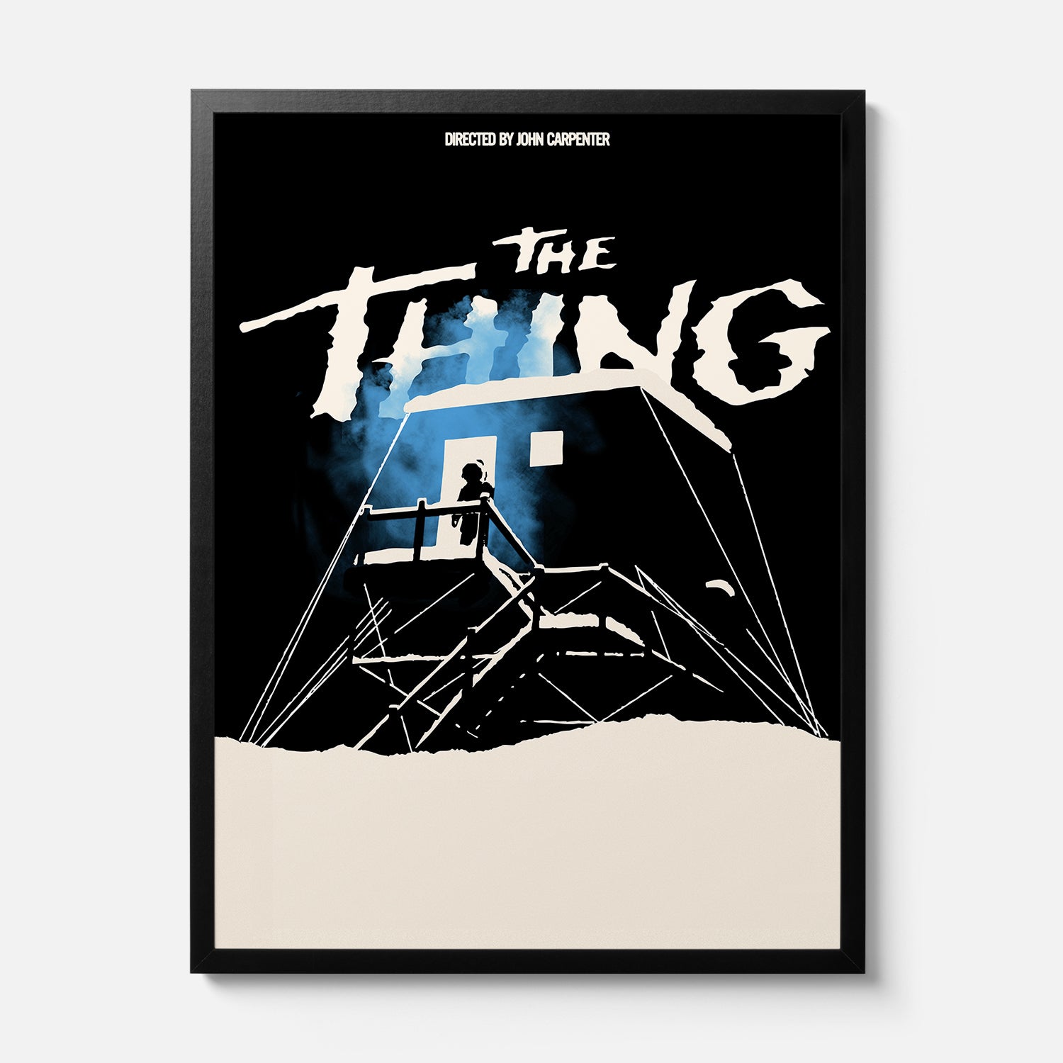 The Thing 1982 horror movie poster, minimal black and white John Carpenter sci-fi horror film wall art memorabilia framed or unframed