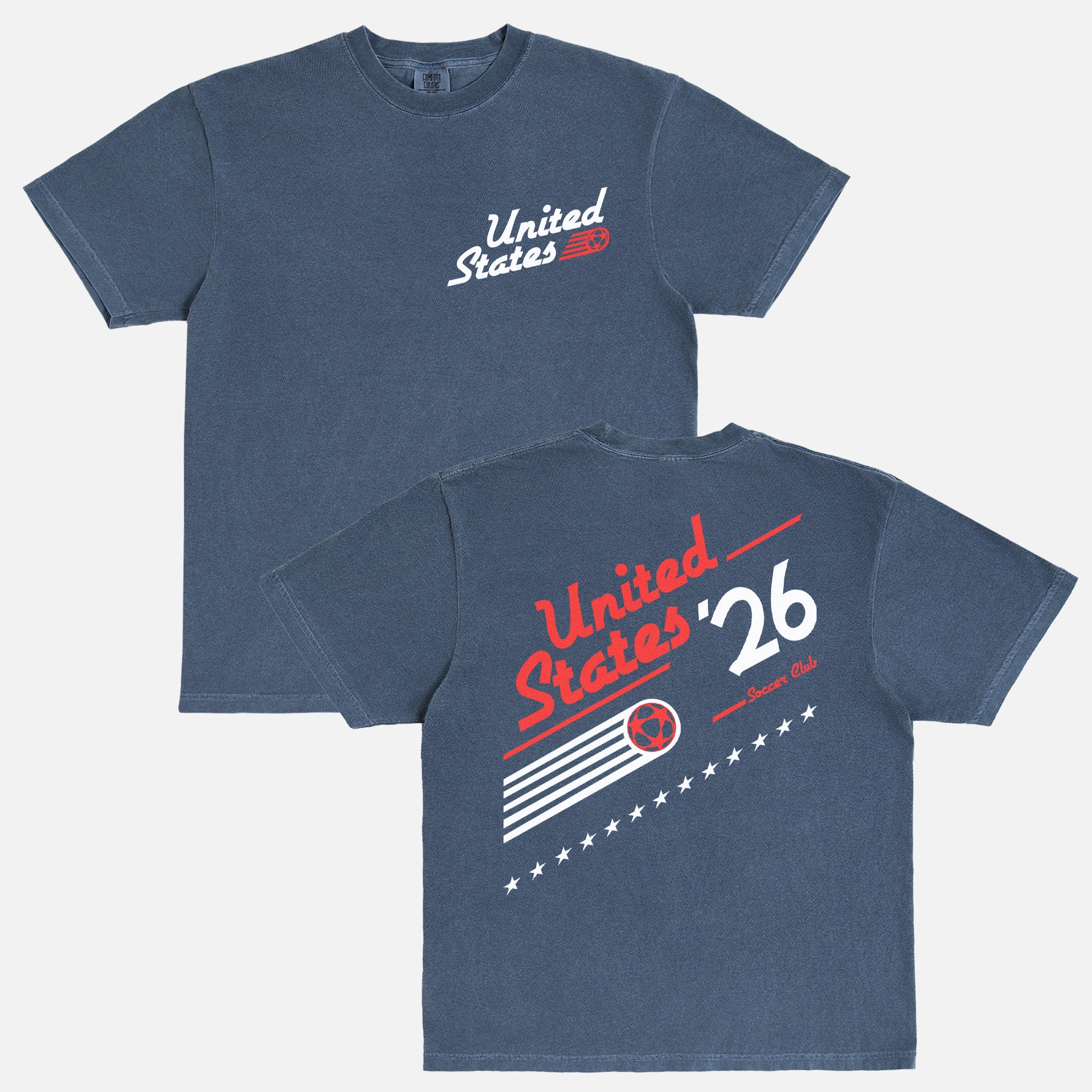 1994 US Soccer team world cup graphic t-shirt on an distressed navy comfort colors t-shirt for united states soccer apparel fans