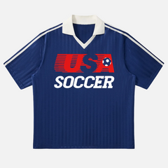 US Soccer team retro 1980s jersey with collar, vintage throwback united states USA world cup jersey