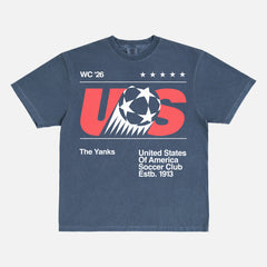 USMNT 1984 world cup soccer t-shirt, retro 80s United States soccer team graphic tee comfort colors faded navy blue and red
