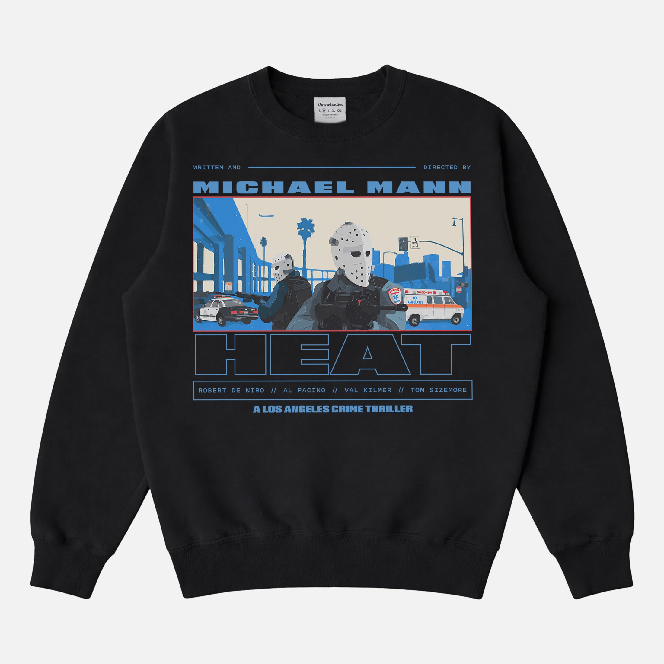 Michael Mann's 1995 HEat movie black streetwear sweatshirt apparel for sale
