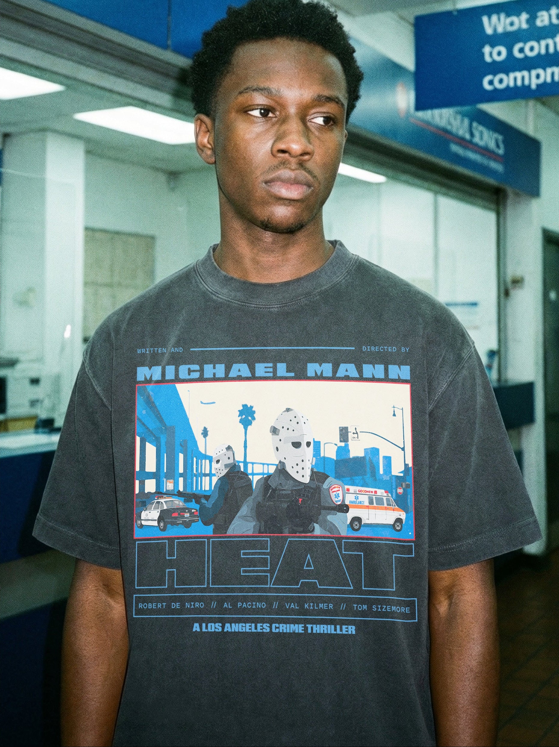 1995 retro Heat movie graphic t-shirt, streetwear style 90s action film Heat tee