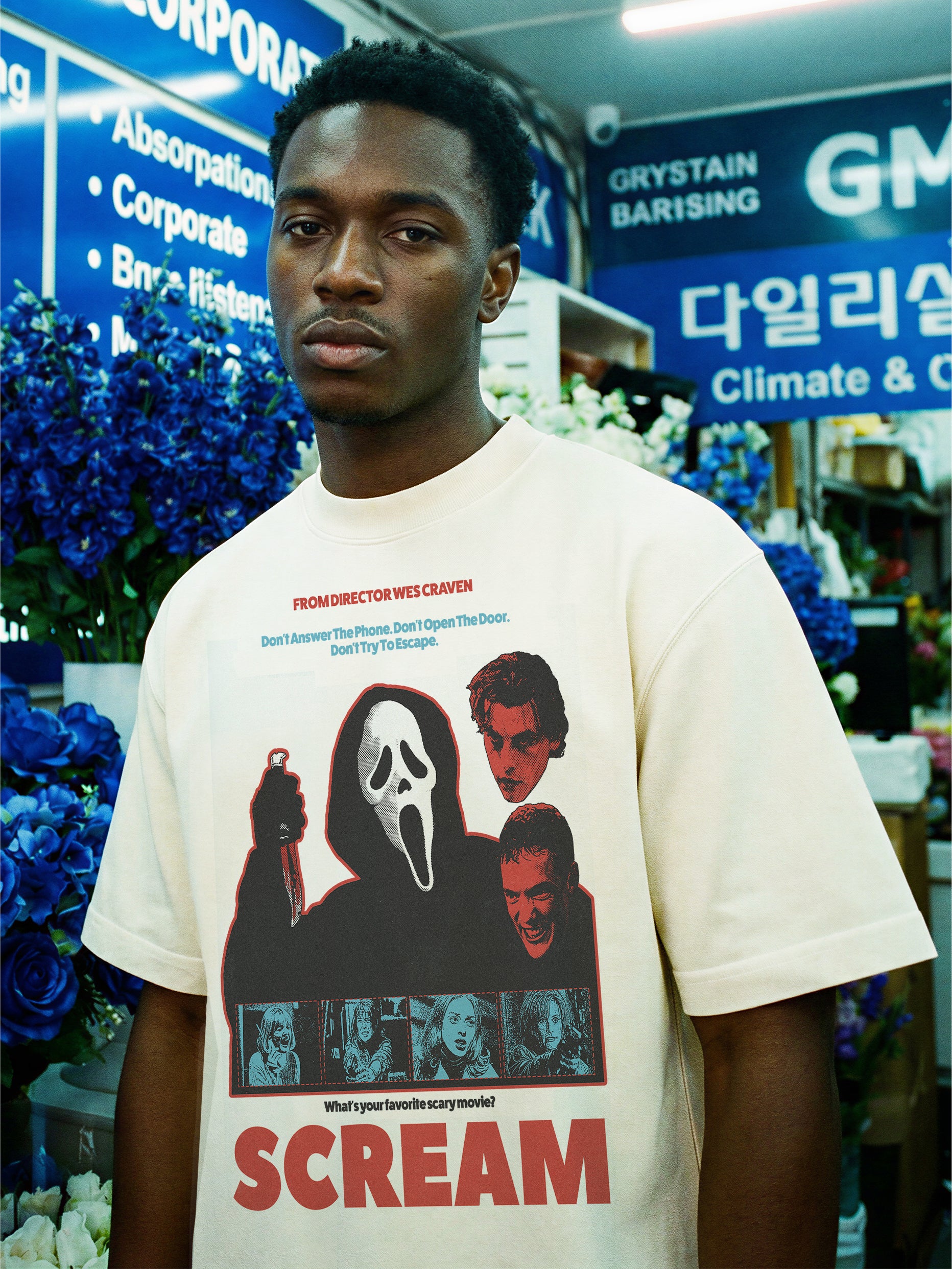 1996 Original Scream Movie Graphic Tee Shirt with Ghostface and Billy, retro slasher horror movie t-shirt