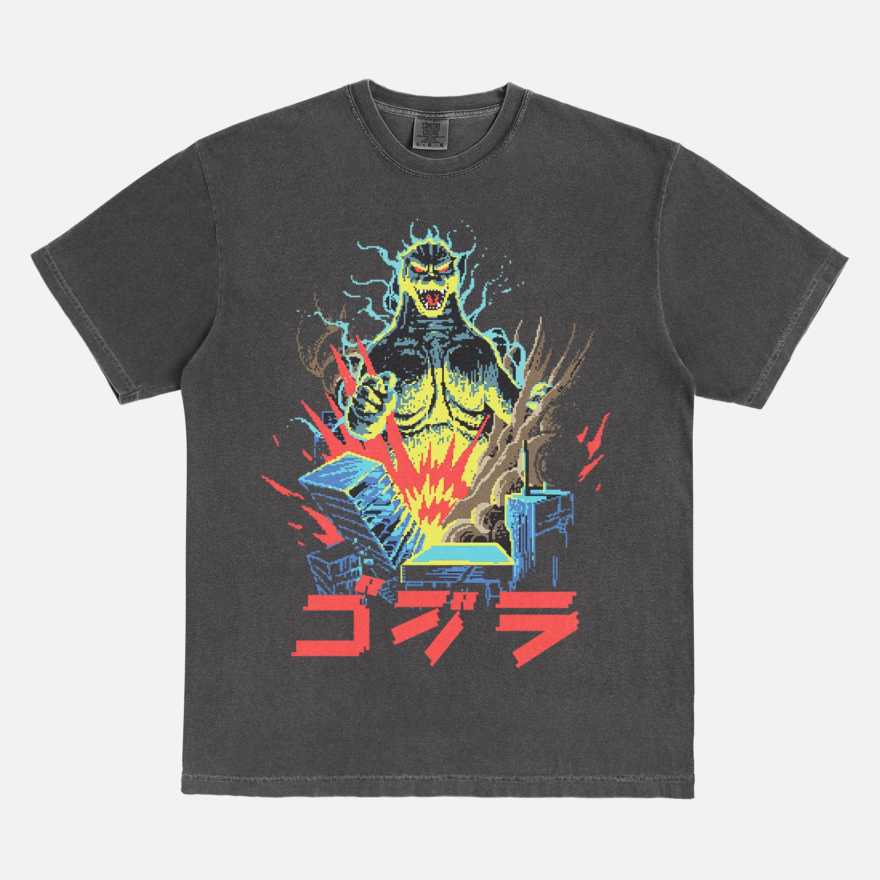 Black Godzilla 8 Bit Japanese movie poster streetwear t-shirt