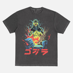 Black Godzilla 8 Bit Japanese movie poster streetwear t-shirt