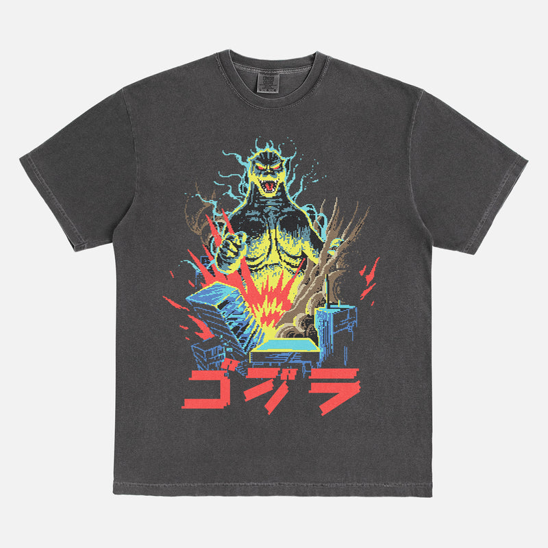Black Godzilla 8 Bit Japanese movie poster streetwear t-shirt