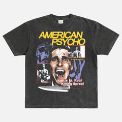 Patrick Bateman Bootleg T-Shirt, American Psycho movie graphic tee with Christian Bale Chainsaw streetwear