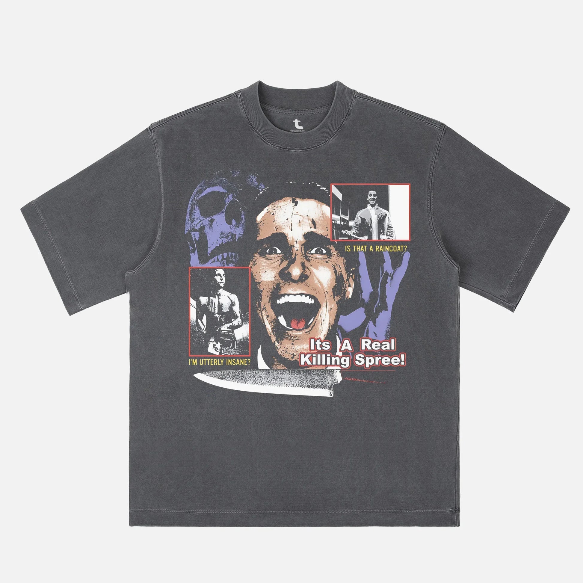 Patrick Bateman Bootleg T-Shirt, American Psycho movie graphic tee with Christian Bale Chainsaw streetwear