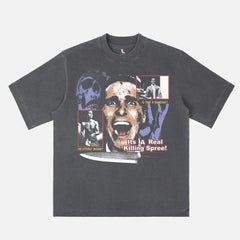 Patrick Bateman Bootleg T-Shirt, American Psycho movie graphic tee with Christian Bale Chainsaw streetwear