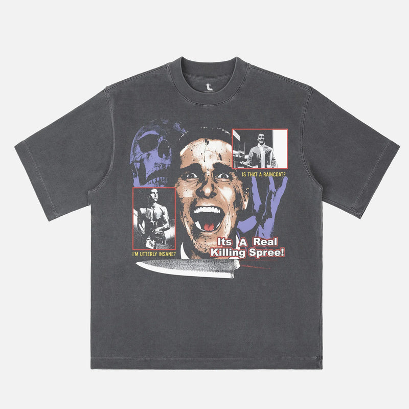 Patrick Bateman Bootleg T-Shirt, American Psycho movie graphic tee with Christian Bale Chainsaw streetwear