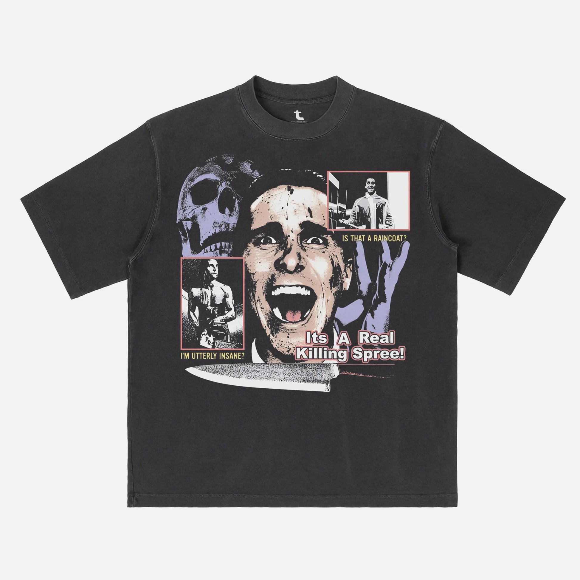 Patrick Bateman Bootleg T-Shirt, American Psycho movie graphic tee with Christian Bale Chainsaw streetwear