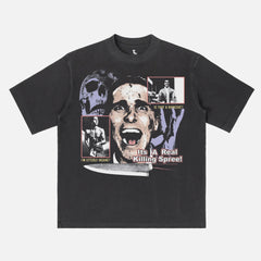 Patrick Bateman Bootleg T-Shirt, American Psycho movie graphic tee with Christian Bale Chainsaw streetwear