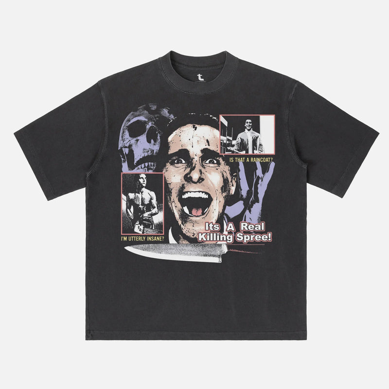 Patrick Bateman Bootleg T-Shirt, American Psycho movie graphic tee with Christian Bale Chainsaw streetwear