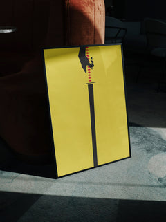 Minimal black and yellow Kill Bill movie poster for Quentin Tarantino Fans, for sale at Throwbacks framed or unframed movie poster prints