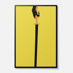 Minimal black and yellow Kill Bill movie poster for Quentin Tarantino Fans, for sale at Throwbacks framed or unframed movie poster prints