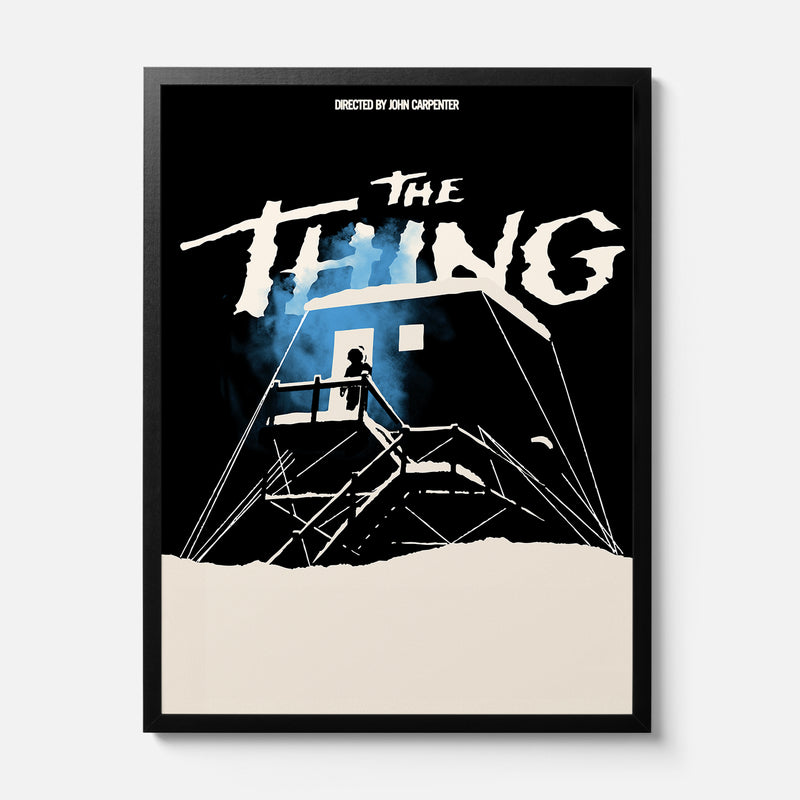 The Thing 1982 horror movie poster, minimal black and white John Carpenter sci-fi horror film wall art memorabilia framed or unframed