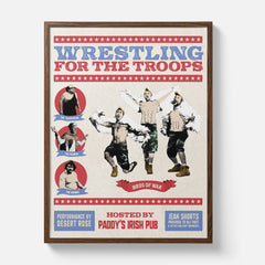 Funny It's Always Sunny in Philadelphia Wrestling Poster with the Birds of War from The Gang Wrestles for the Troops, framed or unframed poster for Sale at Throwbacks