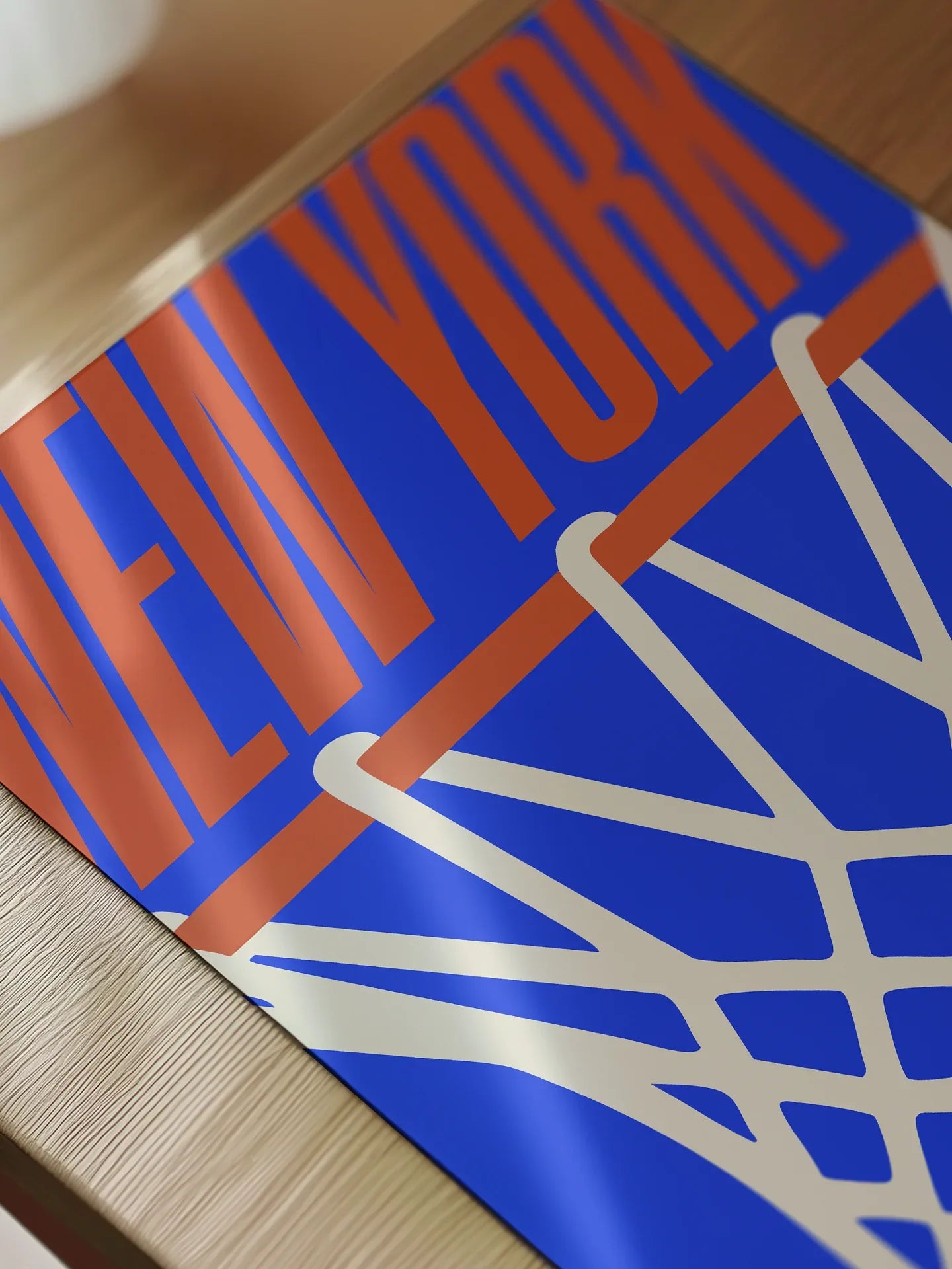 New York Knicks Minimal Basketball Poster, Urban Streetwear Style NY Knicks ball hoop wall art print framed or unframed for sale at Throwbacks