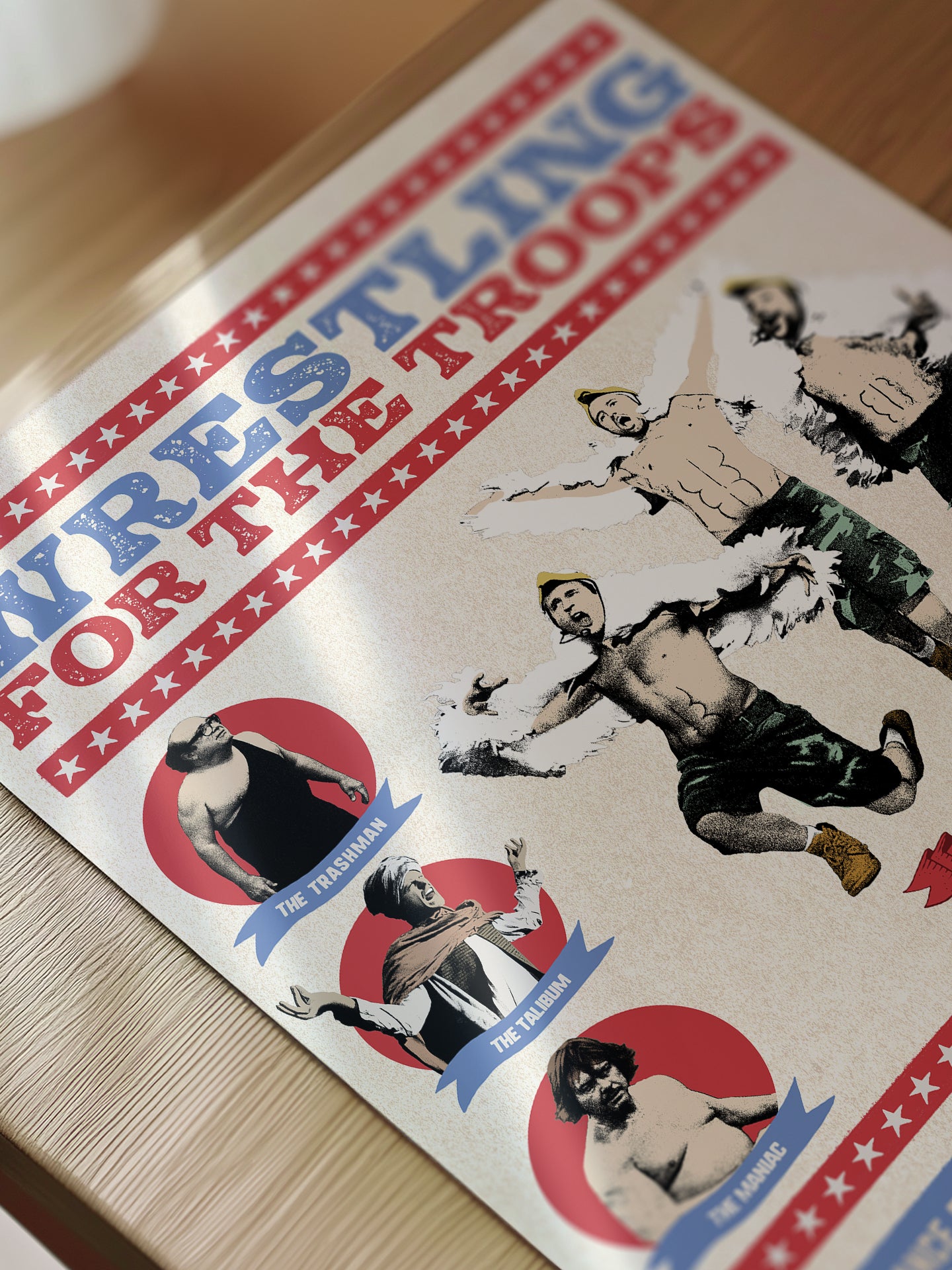 Funny It's Always Sunny in Philadelphia Wrestling Poster with the Birds of War from The Gang Wrestles for the Troops, framed or unframed poster for Sale at Throwbacks