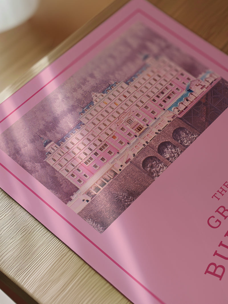 Minimal pink Grand Budapest Hotel Poster Framed or Unframed Wes Anderson Film Wall Art Home Decor