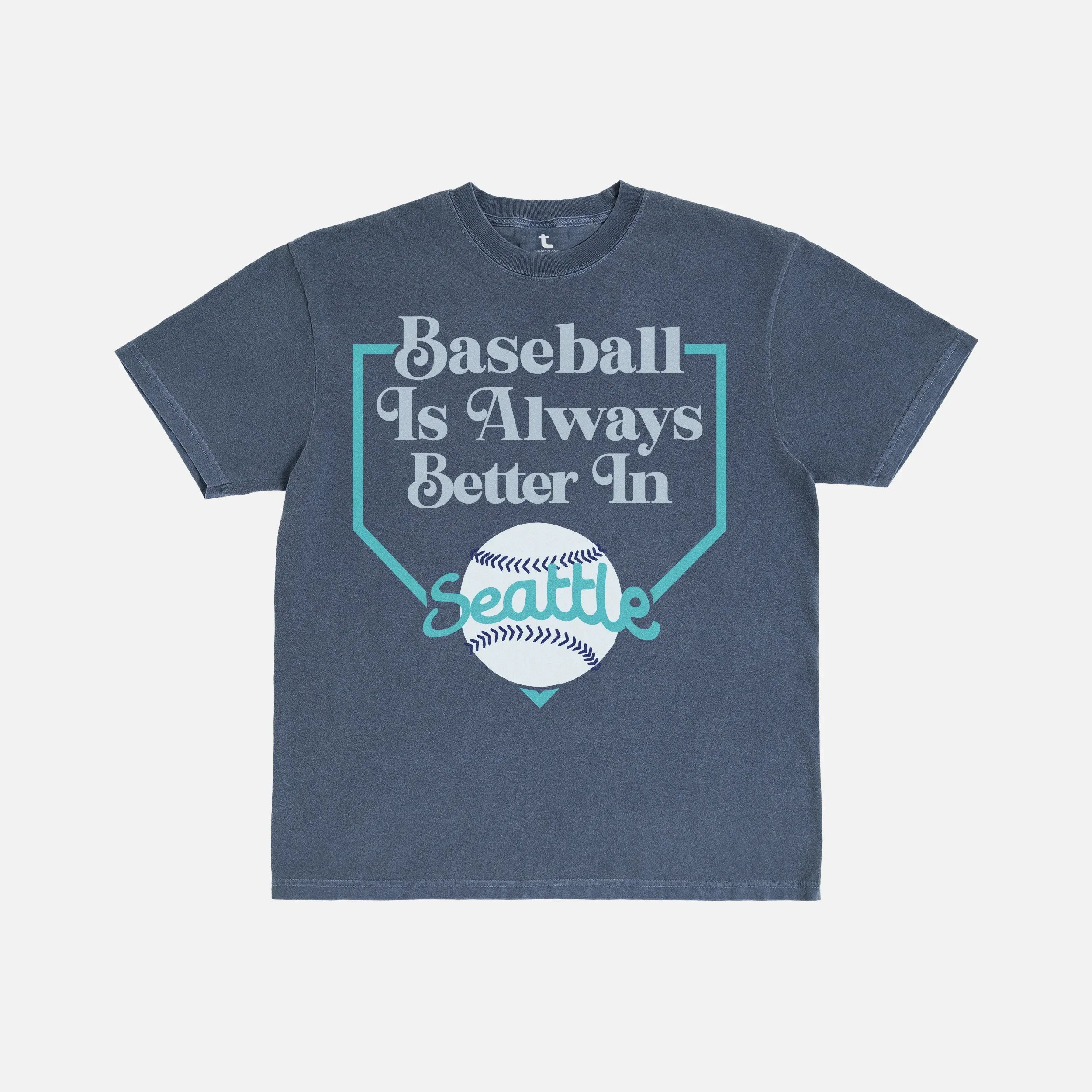 Retro Seattle Mariners baseball graphic tee on distressed navy t-shirt  with teal and silver design for men and women