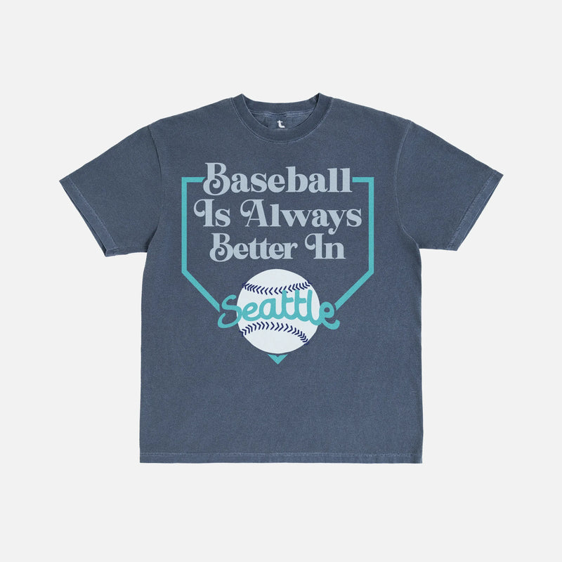 Retro Seattle Mariners baseball graphic tee on distressed navy t-shirt  with teal and silver design for men and women