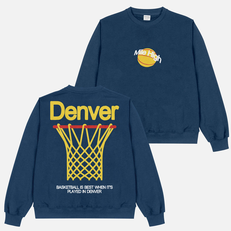 Denver Nuggets heavyweight basketball streetwear sweatshirt, navy unisex Denver Mile High bball fan crewneck