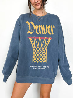 Cute Washed navy and yellow Comfort Colors Denver Nuggets basketball streetwear crewneck sweatshirt