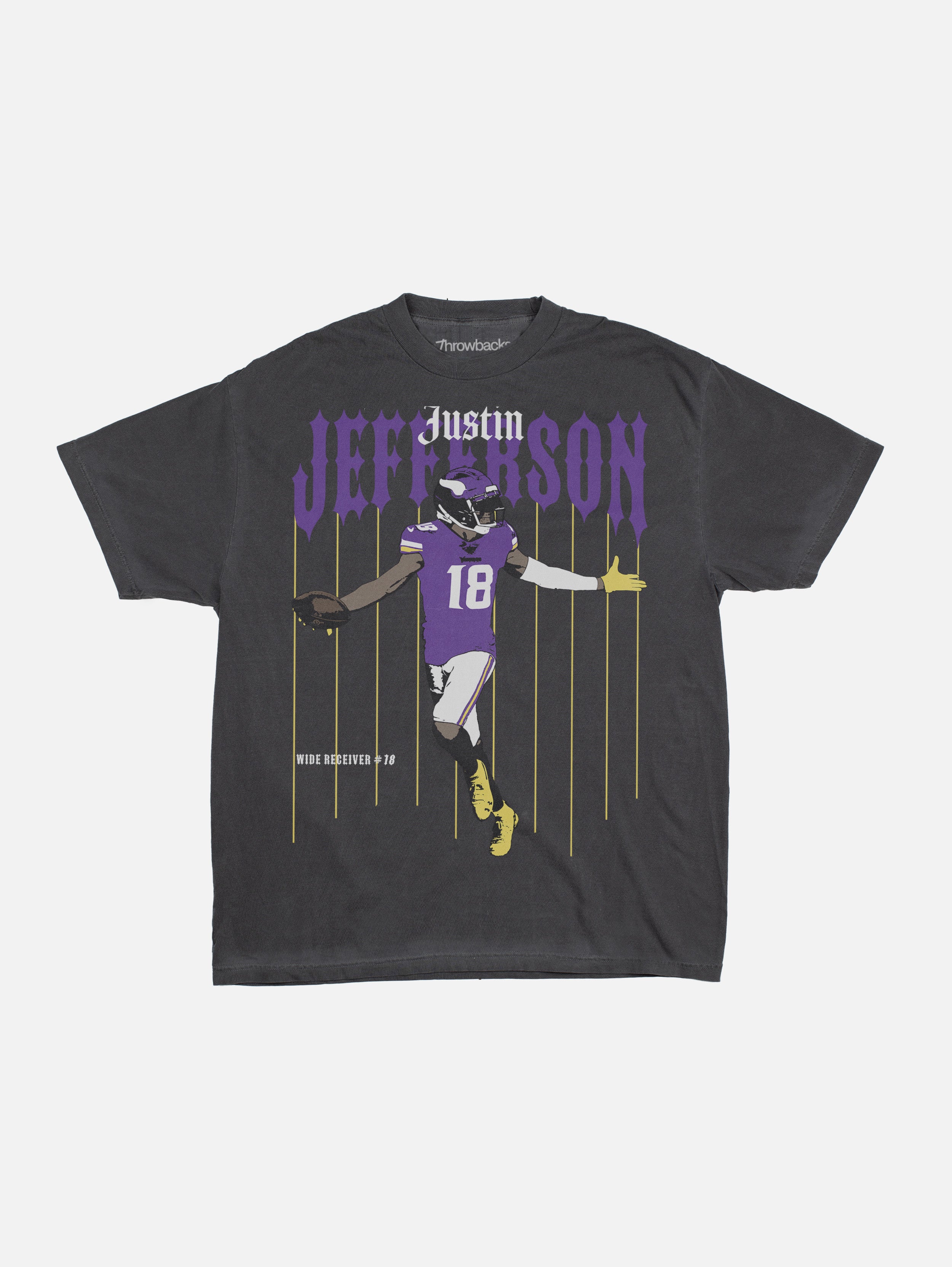 Faded Black Justin Jefferson Bootleg Minnesota Vikings Graphic Tee Shirt