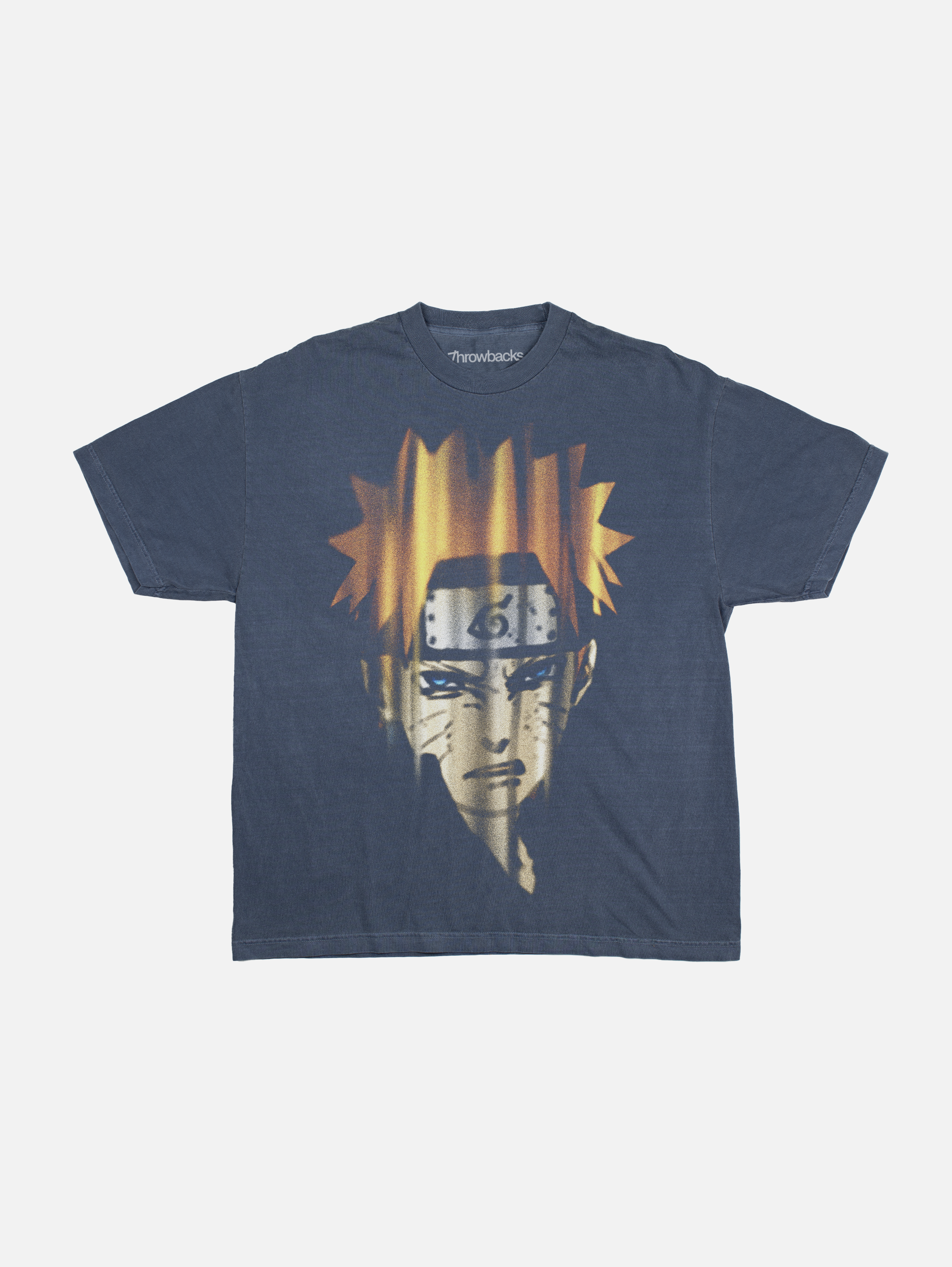 Vintage Naruto Anime tv show graphic tee shirt on faded washed navy blue t-shirt