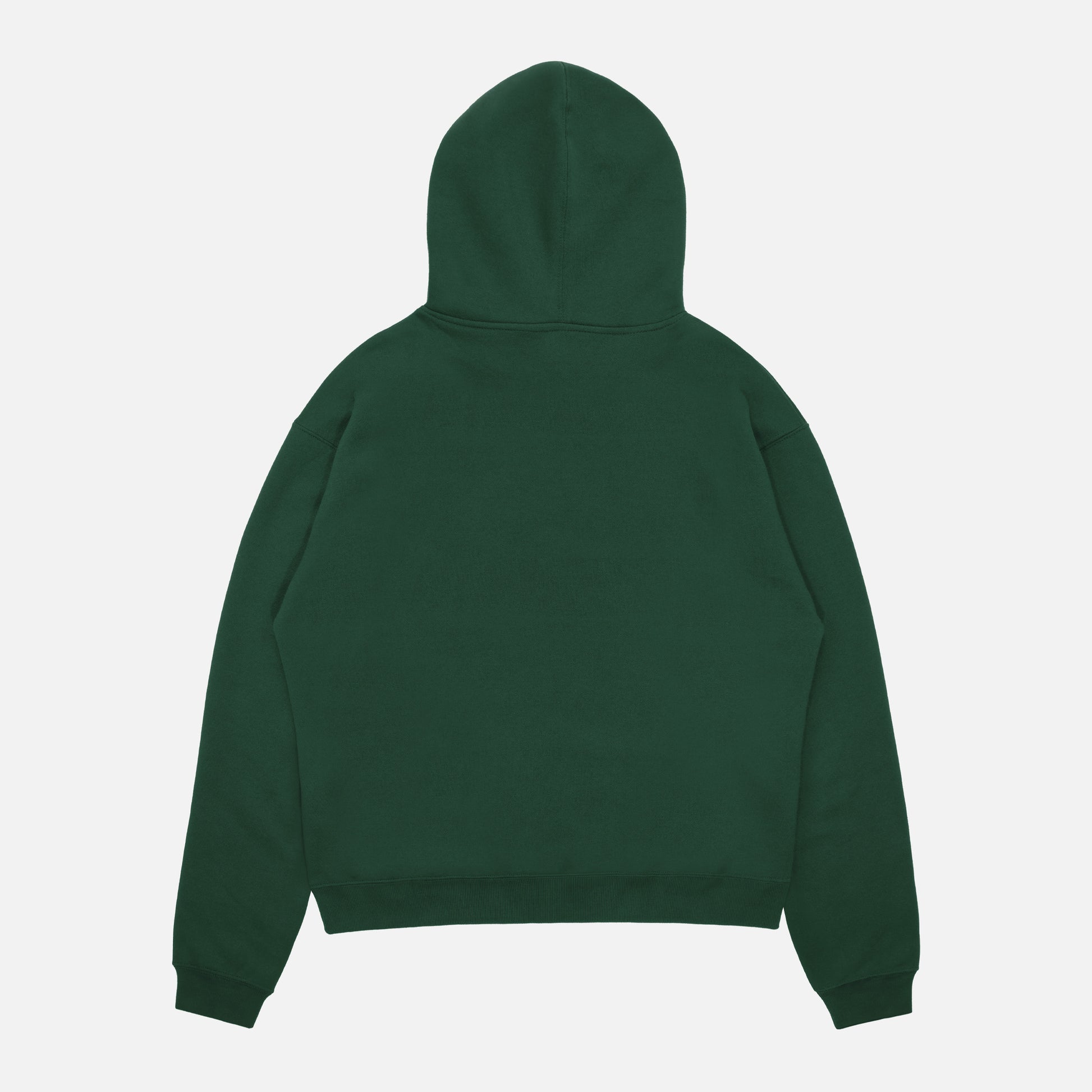 Back of dark green streetwear hoodie for sale at throwbacks