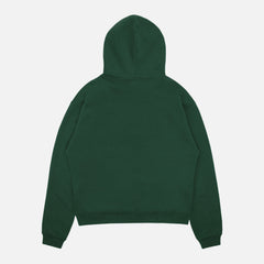 Back of dark green streetwear hoodie for sale at throwbacks