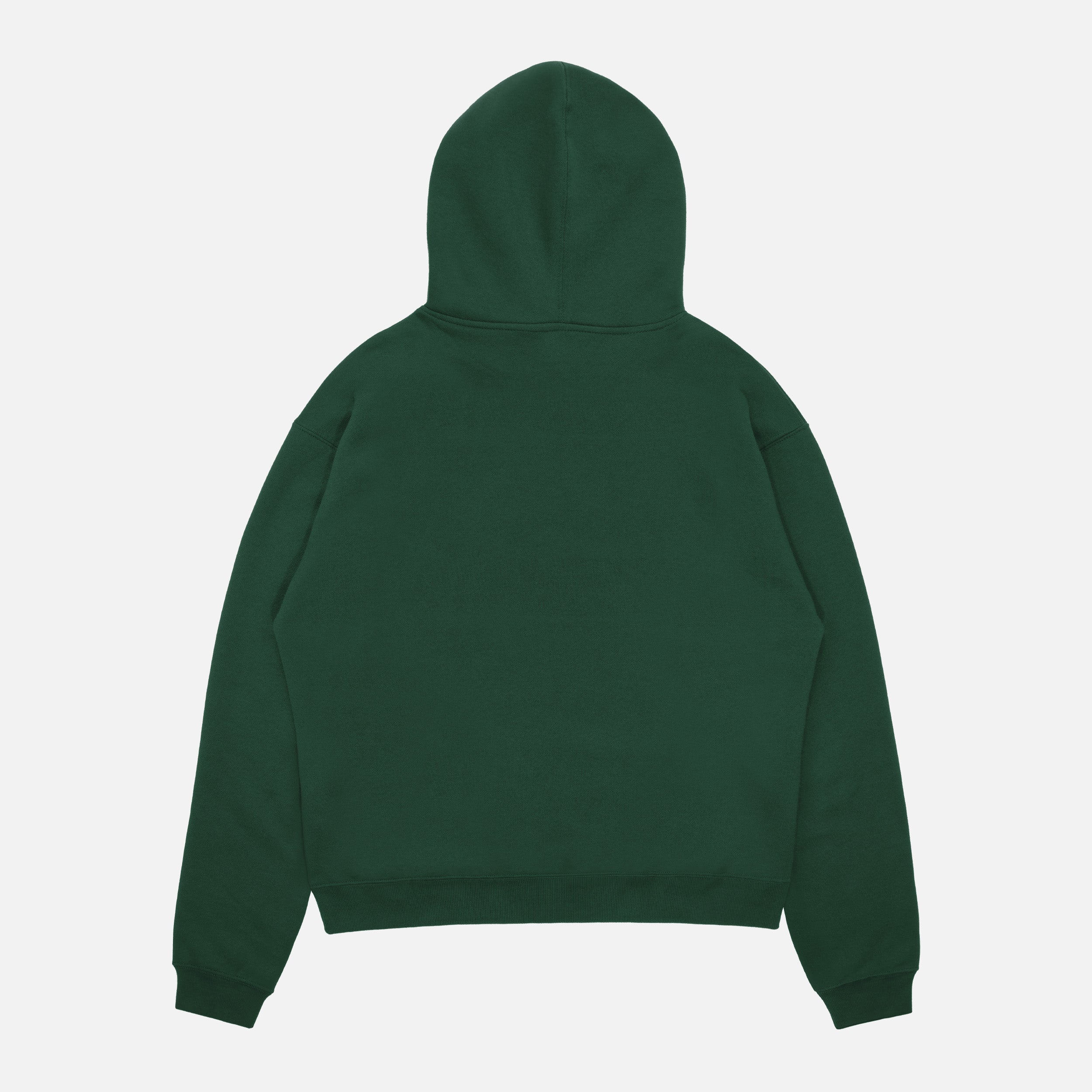 Back of dark green streetwear hoodie for sale at throwbacks