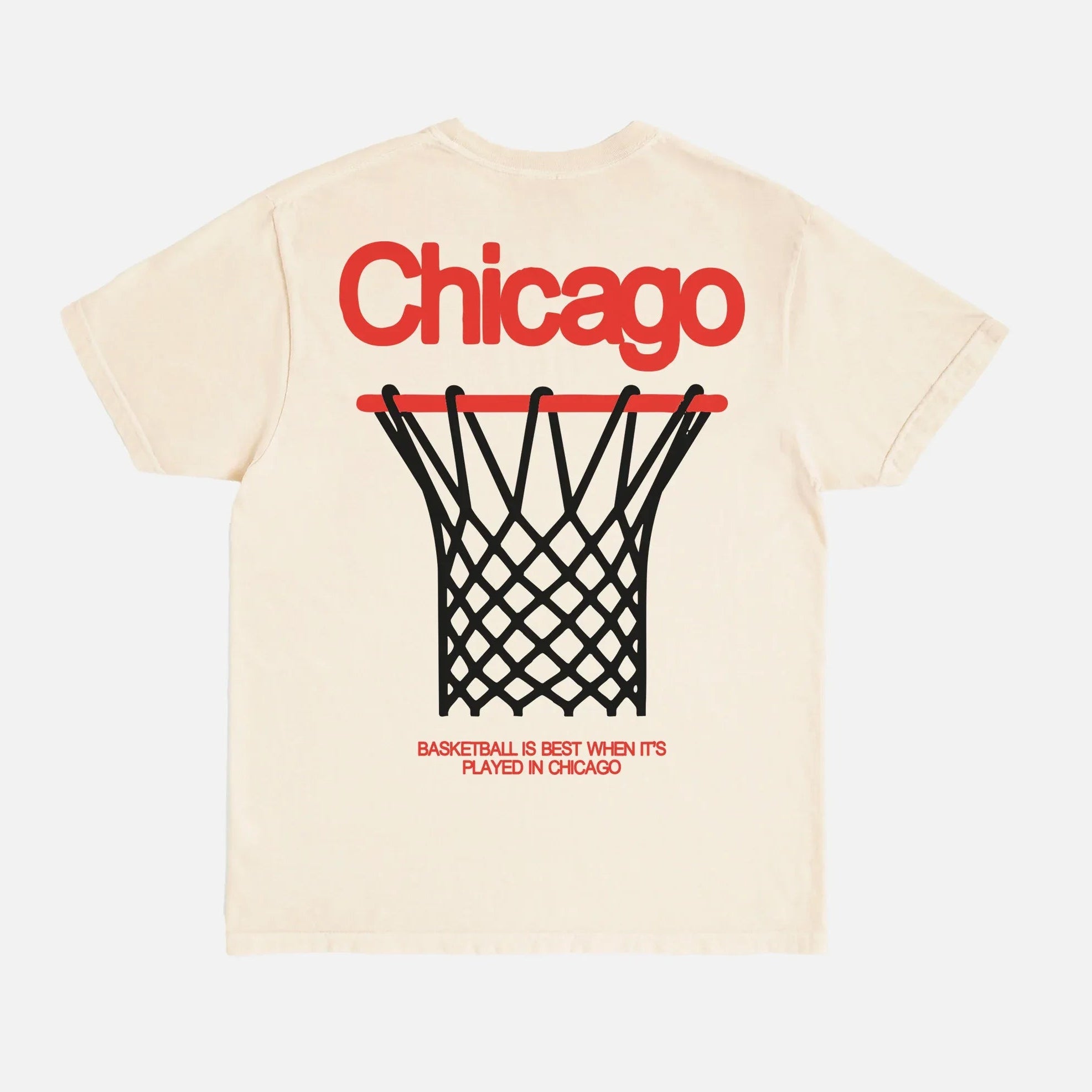 Retro Chicago Bulls streetwear style graphic tee shirt, faded distressed black Chicago basketball t-shirt with red and white design and front and back print on Unisex t-shirt for sale at Throwbacks