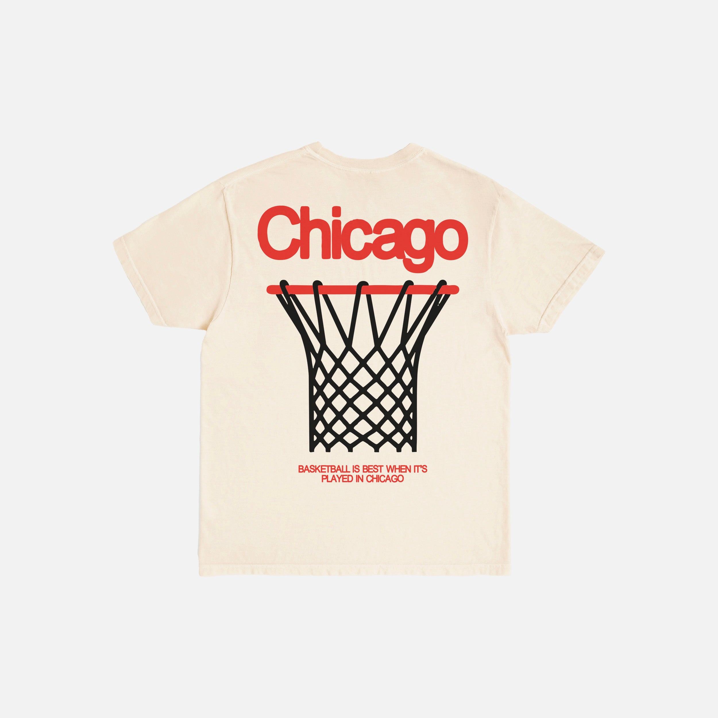 Retro Chicago Bulls streetwear style graphic tee shirt, faded distressed black Chicago basketball t-shirt with red and white design and front and back print on Unisex t-shirt for sale at Throwbacks