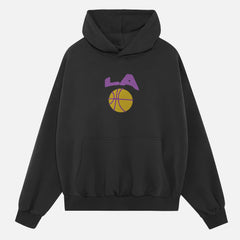 Los Angeles Lakers streetwear hoodie, black medium heavy weight LA purple and gold basketball hoodie sweatshirt