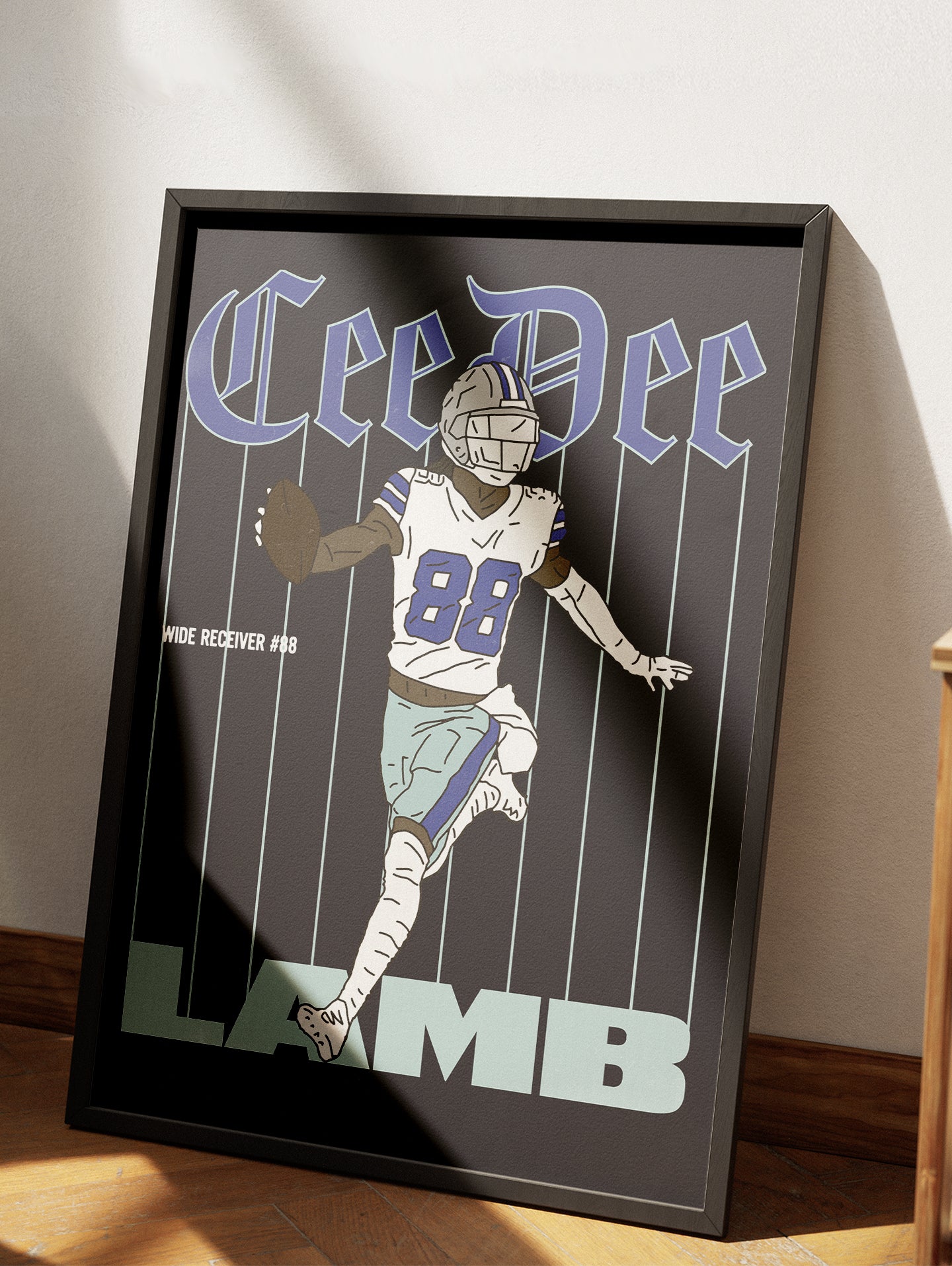 CeeDee Lamb Dallas Cowboys Football Poster, framed or unframed NFL wide receive pinstripes football poster