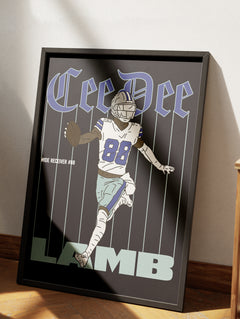 CeeDee Lamb Dallas Cowboys Football Poster, framed or unframed NFL wide receive pinstripes football poster