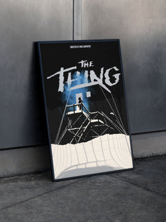 The Thing 1982 horror movie poster, minimal black and white John Carpenter sci-fi horror film wall art memorabilia framed or unframed