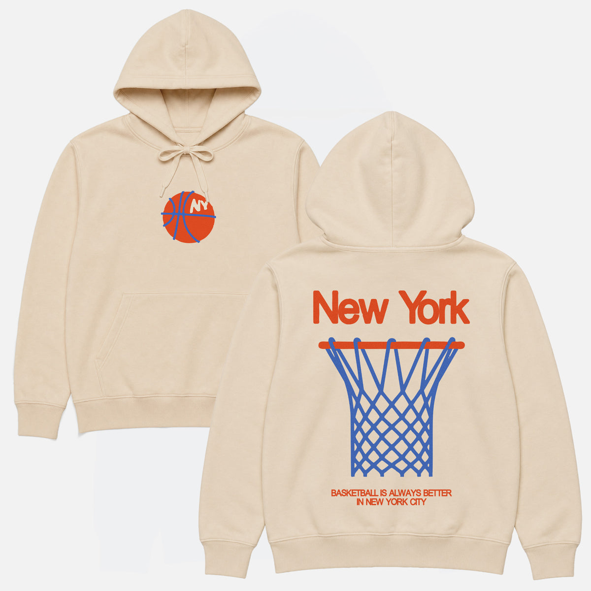 New York Knicks streetwear hoodie, retro off white  NY basketball sweatshirt with front and back print