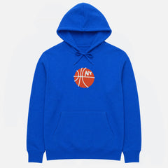 New York Knicks streetwear hoodie, retro royal blue NY basketball sweatshirt with front and back print