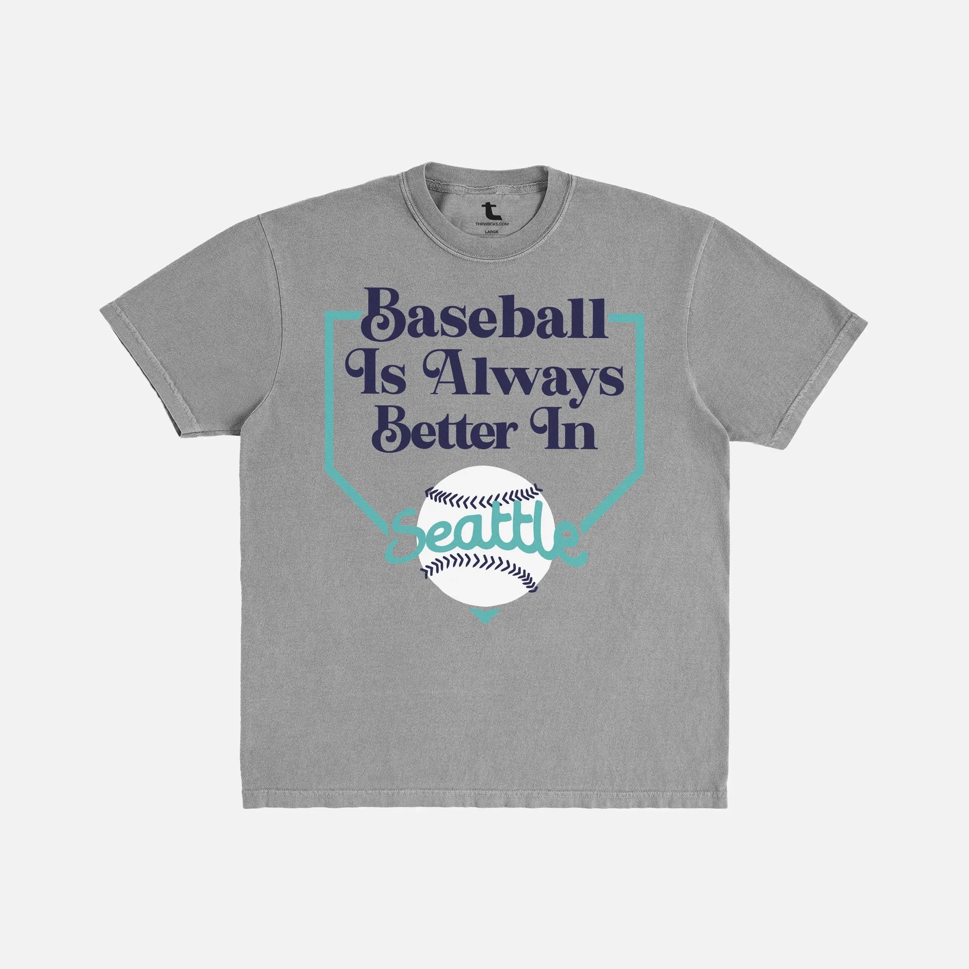 Retro Seattle Mariners baseball graphic tee on distressed grey t-shirt  with teal and navy design for men and women
