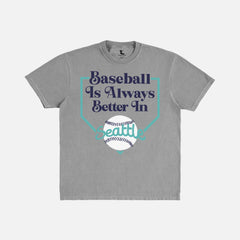 Retro Seattle Mariners baseball graphic tee on distressed grey t-shirt  with teal and navy design for men and women