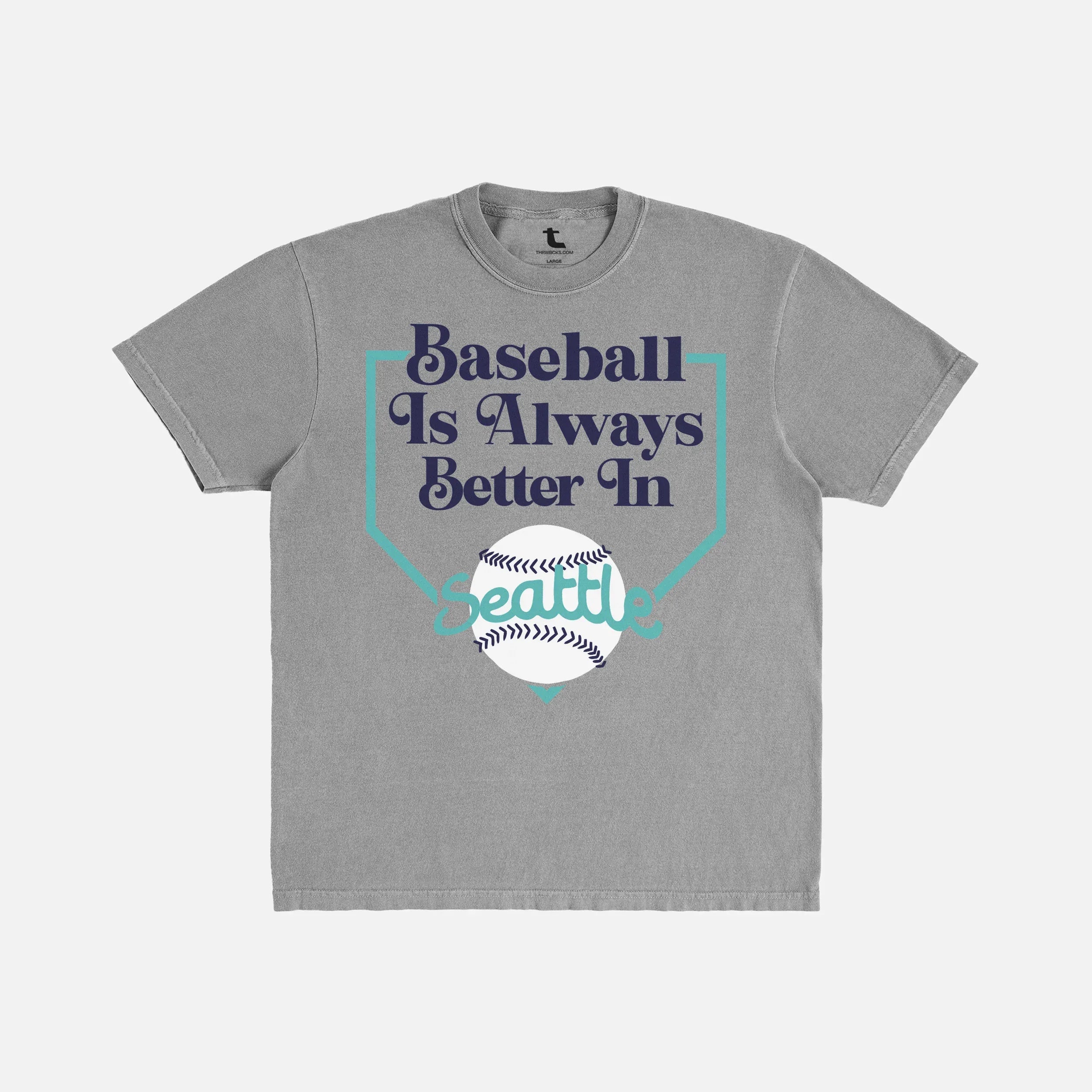 Retro Seattle Mariners baseball graphic tee on distressed grey t-shirt  with teal and navy design for men and women