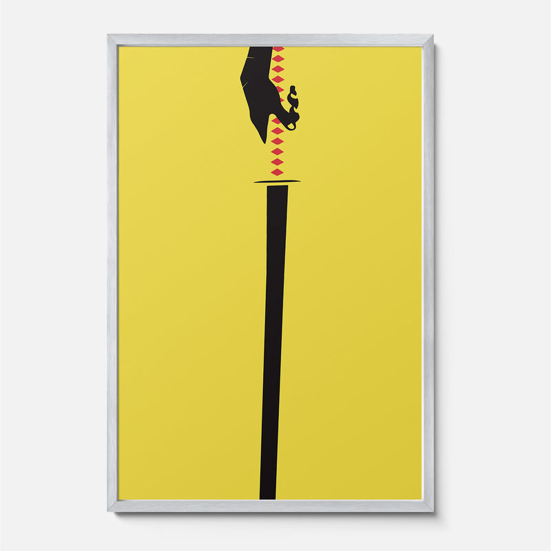 Minimal black and yellow Kill Bill movie poster for Quentin Tarantino Fans, for sale at Throwbacks framed or unframed movie poster prints