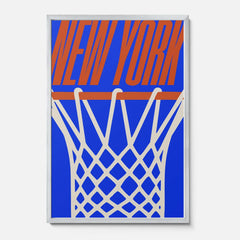 New York Knicks Minimal Basketball Poster, Urban Streetwear Style NY Knicks ball hoop wall art print framed or unframed for sale at Throwbacks