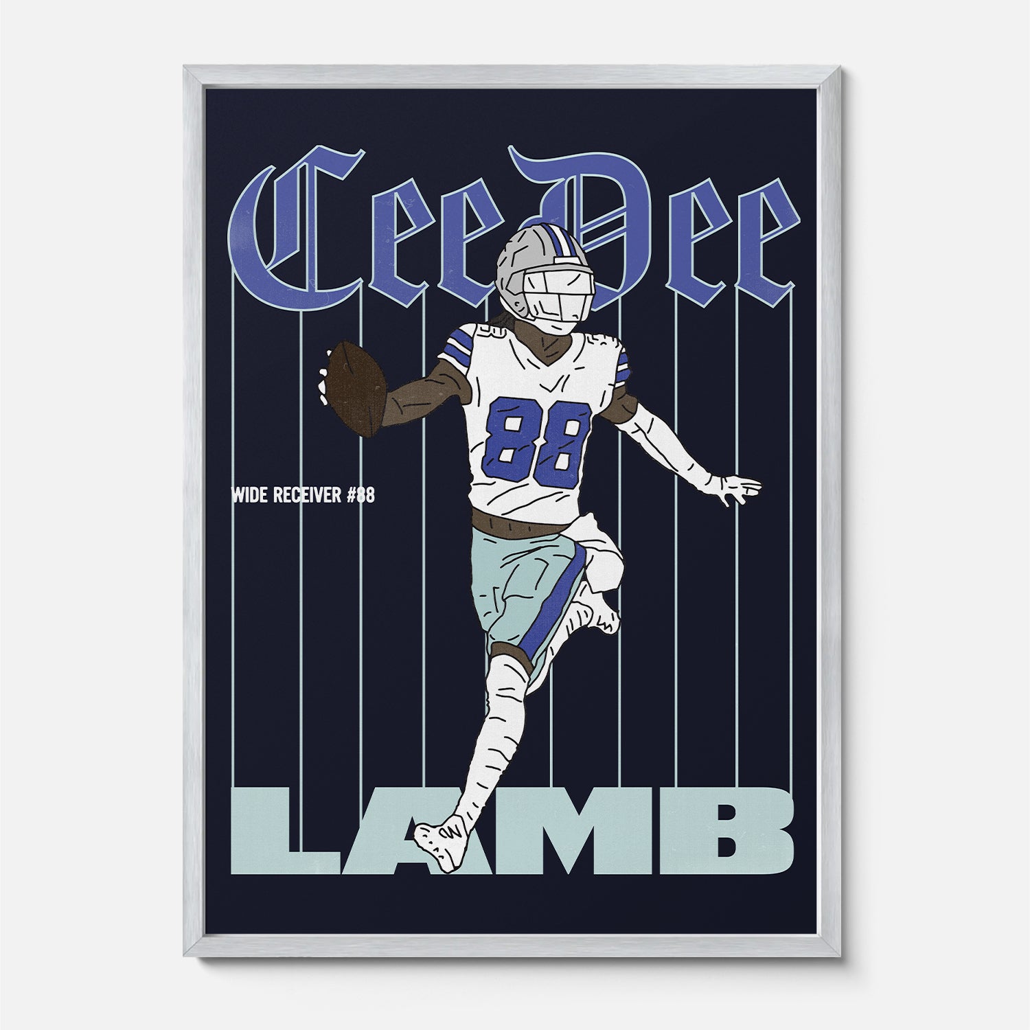CeeDee Lamb Dallas Cowboys Football Poster, framed or unframed NFL wide receive pinstripes football poster