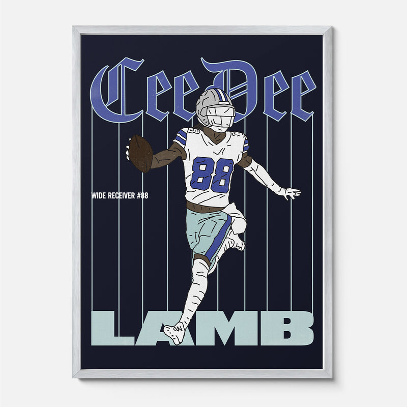 CeeDee Lamb Dallas Cowboys Football Poster, framed or unframed NFL wide receive pinstripes football poster