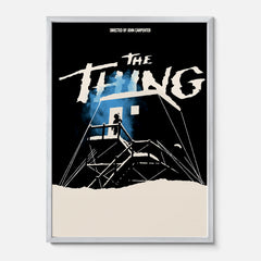 The Thing 1982 horror movie poster, minimal black and white John Carpenter sci-fi horror film wall art memorabilia framed or unframed